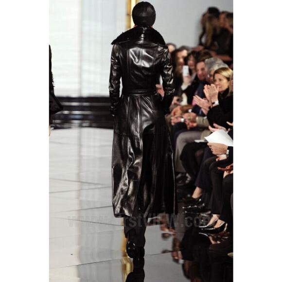 Ralph Lauren Collection Leather Trench Coat Lambskin Shearling Fur Runway Long 8 - Picture 4 of 16